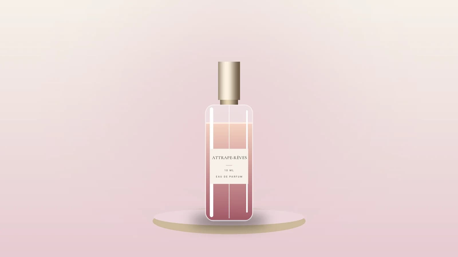 10 ml glass atomizer with pink perfume on a light background